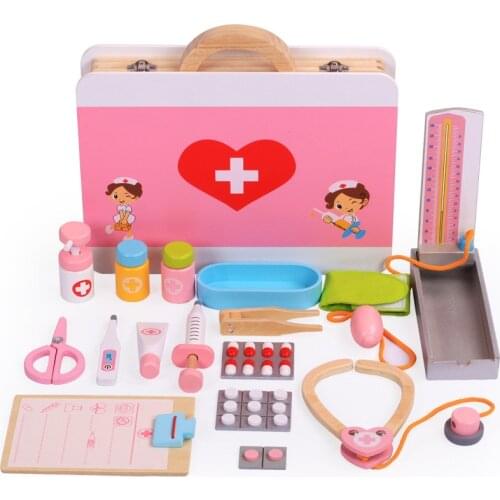 Wooden Toys Childrens Family Educational Toys Doctors Game Set Simulation Set Doctors Toy Stethoscope Injection Birthday Gift