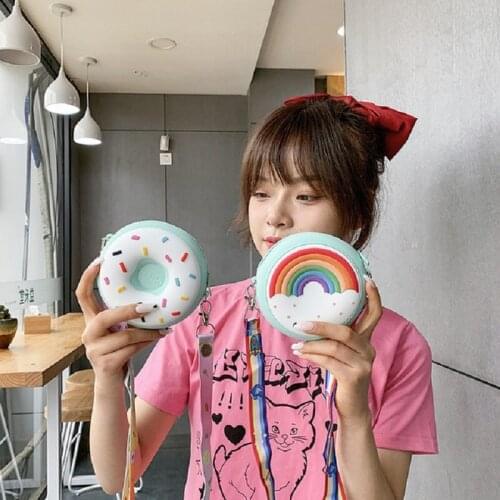 Kids Doughnut Crossbody Bag Little Girl Cartoon Purse Toddler Cute Shoulder Bag Rainbow Silicone Coin Purses