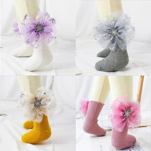 Children Girls flower Style Knee High Socks Baby Toddler long socks In Tube Socks kids