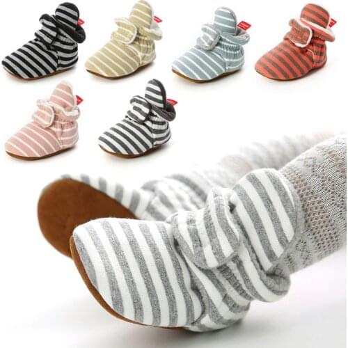 Baby Socks Shoes Boy Girl Stripe Gingham Newborn Toddler First Walkers Booties Cotton Comfort Soft Anti-slip Infant Crib Shoes