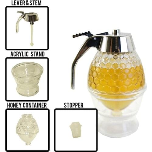 Honey Dispenser Jar Container Cup Juice Syrup Kettle Kitchen Bee Drip Stand Holder Portable Storage Pot
