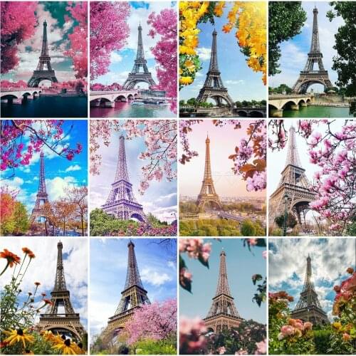 EverShine Diamond Painting Tower Cross Stitch Diamond Embroidery Landscape Picture Rhinestones Handmade Tree Hot Sale Wall Decor