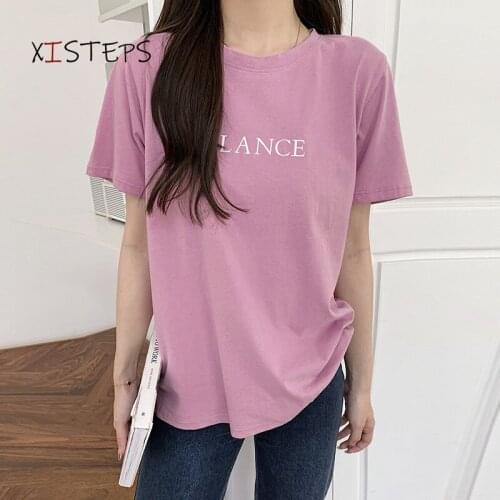 Letter Printed T-shirts Women Cotton Tees Grey White Ladies Chic Loose Tops 2021 Summer Femme Vintage Friends Shirt Ropa Mujer