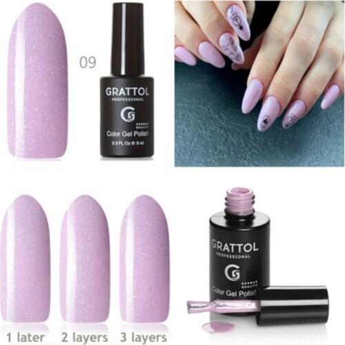 GRATTOL Professional Nail Gel Varnish 9ml High Quality Nail Gel Polish ONYX 09 Bright Color Glitter Gellak