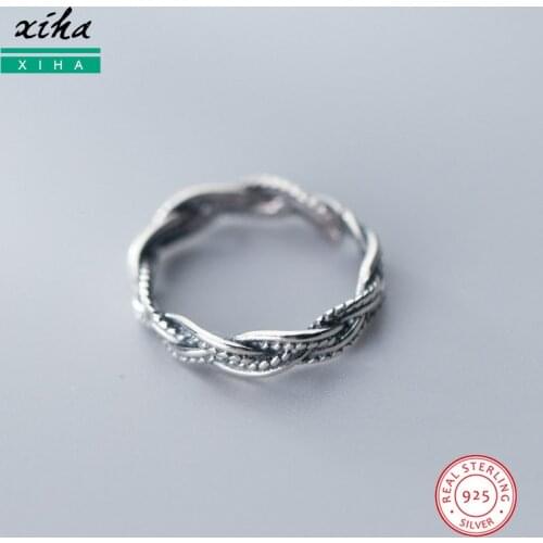 Antique Silver 925 Sterling Open Adjustable Rings for Women Teen Girl Braided Twist Iced Out Pinky Finger Jewelry Dropshipping