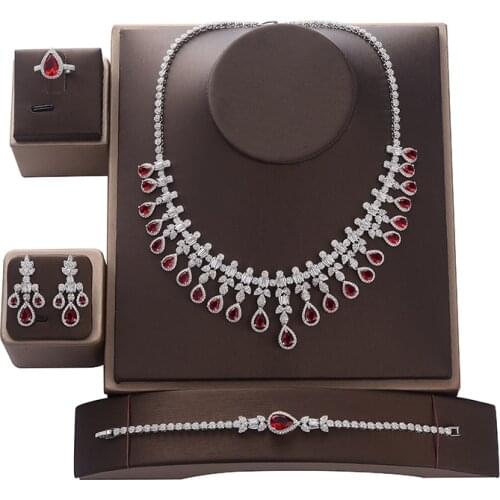 Jewelry Set HADIYANA Vintage Magnificent Zirconia Women Wedding Bridal Necklace Earrings Ring And Bracelet Set CNY0074 Sieraden