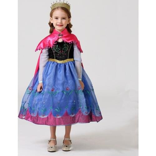 Girl Halloween Costume Cartoon Movie Princess Snow Queen Dressing Up With Cape For Girl Carnival Christmas Party Dress