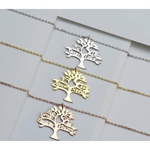 Mini-World New Custom Family Tree Of Life Name Necklace Stainless Steel Nameplate Necklace Personalized Jewelry Mom Xmas Gift