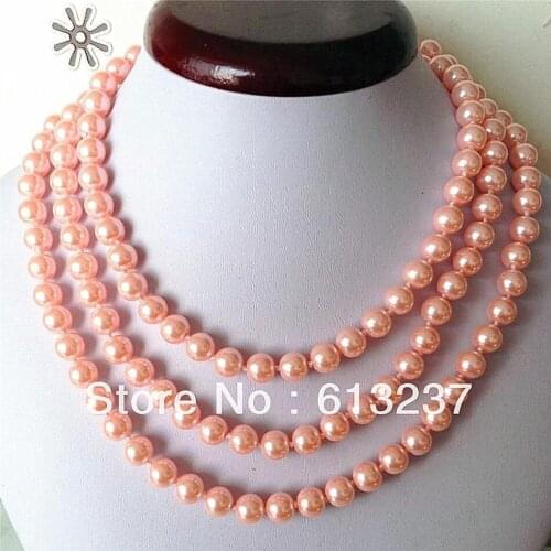 Fashion 8mm lovely pink shell simulated-pearl round beads long chains necklace women weddings party gifts jewelry 50inch MY4655
