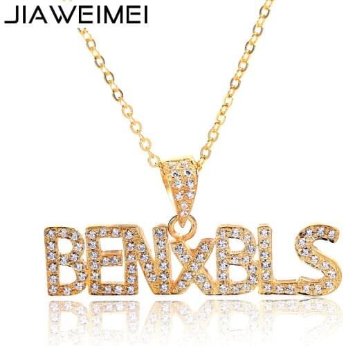 Fashion Men Women Hip Hop 18K Diamond Necklace Pedant Gold Initial Personalized Custom Name Plate Jewelry 925 Solid Silver