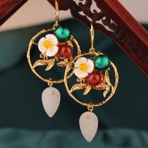 Fashion summer shell flower green drop earring Korean temperament long earrings national wind earrings for women Jewelry