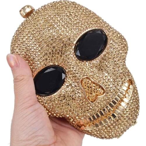 Fashion Clutch Bags Evil devil Skull Crystal Evening Bags Prom Purse Party Handbags Gold Silver Pouch SC027