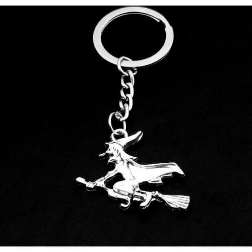 Fashion Witch Keychain Metal Key Chain Keychain Jewelry Antique Silver Color Plated Witch Broomstick Halloween Gift