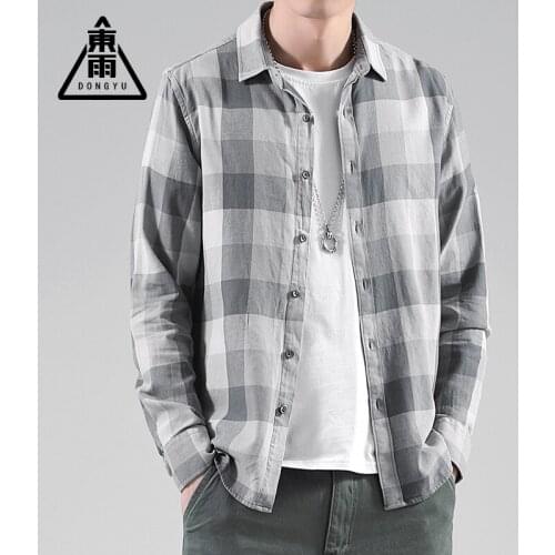 2021 New Cotton Long sleeved Mens Shirt Spring and Autumn Plaid Slim Fit Square Collar Shirt Mens Jacket 3XL