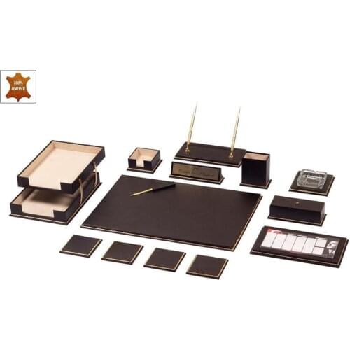 Real Cow Leather Desk Set 15 Accessories Desk Organizer Office Accessories Desk Accessories Office Supplies Desk Pad Pen Case