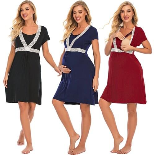 Maternity Dress Nursing Pajamas Sleepwear Pregnant Women Nightwear Breastfeeding Nightgown Elegant Pregnancy Robe Nightdress