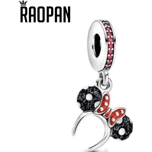 RAOPAN 2021 new cute animal bowknot mouse charm 925 sterling silver pendant exquisite jewelry gift 799425C01