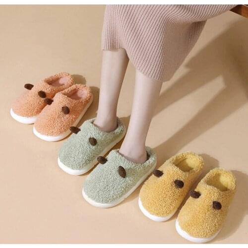 2021 New Winter Warm Platform Slippers Women Men Home Floor Shoes Soft Plush Thick Sole Cute Cartoon Lovers Indoor Slipper