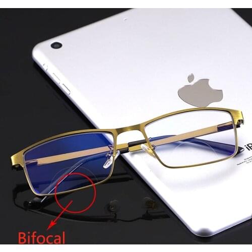 Fashion Photochromic Bifocal Reading Glasses Men Far Near Anti Blue light Presbyopic Glasses Metal Full frame