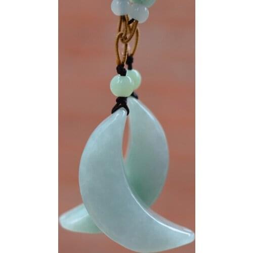 Natural Rice White Jadeite A+ Stone Pendant Carved Crescent shape Pendant Necklace Gift for Women Men Lovers Jades Stone Jewelry
