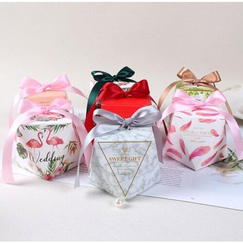 Wedding Favor Boxes 100Pcs Diamond Sweet Bag With Ribbon For Guest Thank You Candy Gift Box For Baby Shower Event Party Supplies