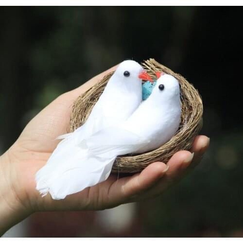 Dove Artificial Foam Feather Birds,Mini Fake Bird Decor DIY Caft For Home,Christmas,Wedding Birthday,1Set,Decorative Nest+2PCS