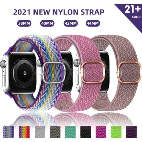 Wave Nylon Band For Apple Watch Series 6 SE 5 4 3 38mm 40mm 42mm 44mm Adjustable Braided Solo Loop Elastic Strap For iwatch