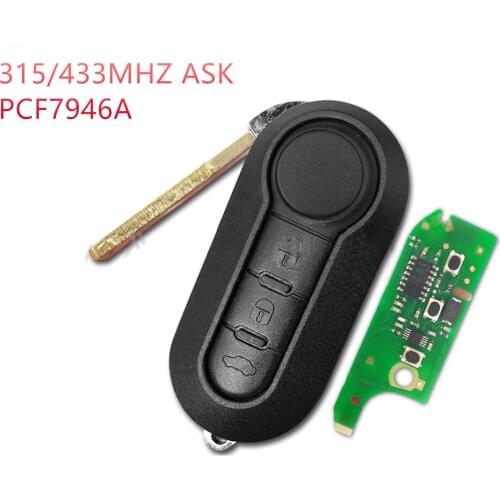 RIOOAK 3 Button Remote Flip Car Key 315 433Mhz For Fia t 500 Grande Punto Doblo Qubo 2006 2007 2013 DelphiBSI with PCF7946 Chip