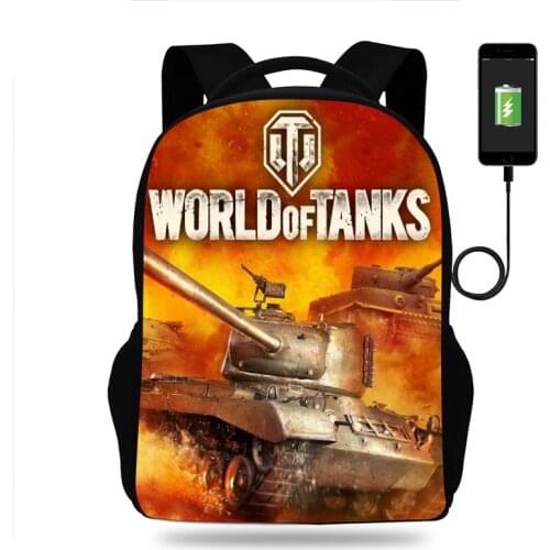 Game World Of Tanks School Backpack for Teenager Boy Children School Bags Girl Bookbag Men Women USB Charging Travel Bags