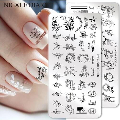 NICOLE DIARY Flower Leaf Nail Stamping Plates Stainless Steel Mold Plant Geometry Nail Art Stamp Stencils Printing Templates