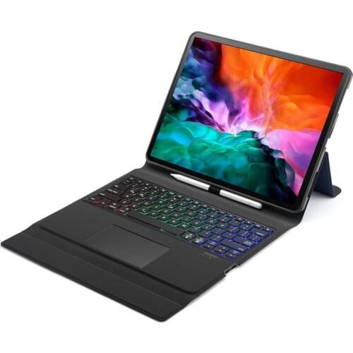 Smart LED Backlit Wireless Bluetooth Trackpad Keyboard Leather Case Stand Cover With Pencil Holder For iPad Pro 12.9 2018 2020