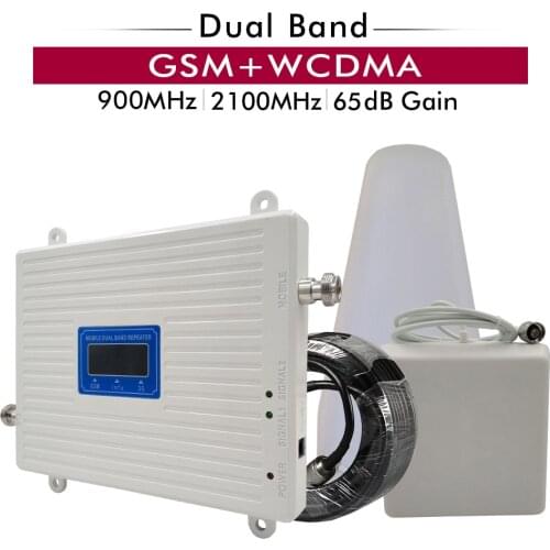 65dB Gain GSM 900 WCDMA 2100 Cellular Mobile Signal Booster Amplifier LPDA Panel Antenna 15M Cable 2G 3G Dual Band Repeater Set