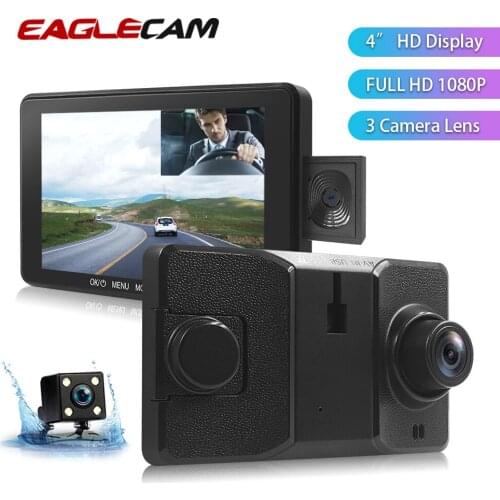 Car DVR 3 Cameras Lens 4.0 Inch Dual Lens Screen With Rearview Dash Cam Auto Video Recorder Registrator Dvrs