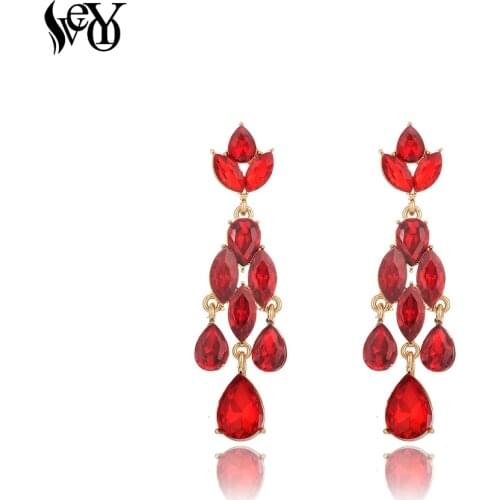 VEYO Drop Earrings for Women Red Crystal Earings Fashion Jewelry Pendientes New Arrival Wholesale