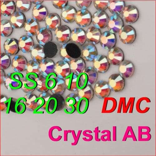 Top Quality ! SS 6 10 16 20 30 Clear Crystal AB Shine Color DMC Hot Fix Rhinestone iron on Stones Jewelry Women Kid DIY Clothes