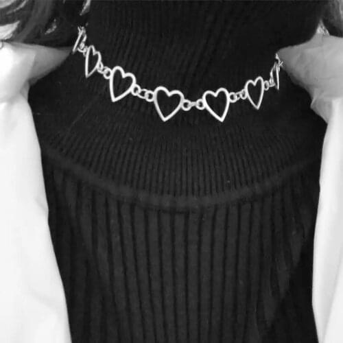 Indie Goth Metal Hollow Heart Neck Chains Choker Necklaces For Women Egirl Cosplay Aesthetic Grunge Accessories Unif Jewelry