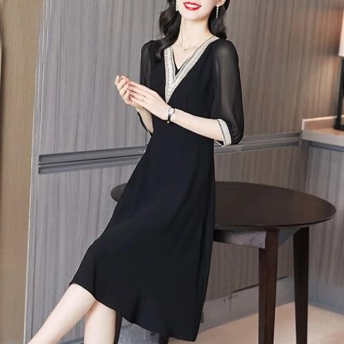 Summer Vintage Black Chifon Sexy Midi Dress 2021 Casual 3XL Plus Size Short Sleeve Sundress Women Elegant Bodycon Party Vestidos
