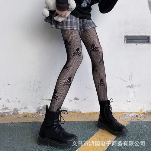 1 pair Fashion cool skull pantyhose over the knee lace fishnet socks hot sell