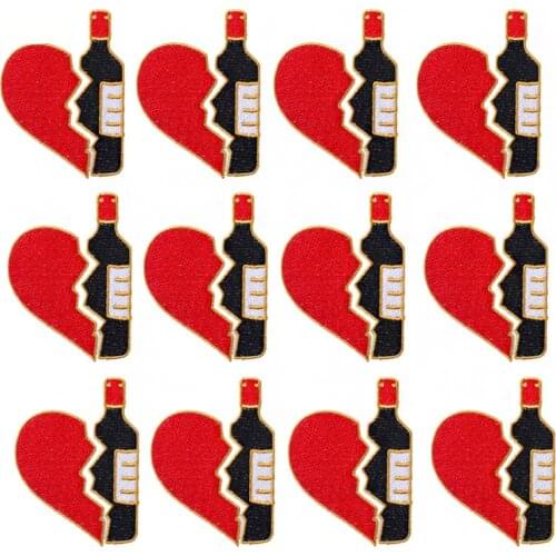 10PCS Broken Heart Wine Bottle Patch Stripes Embroidered Patches For Clothing Iron On Patches Cartoon Patches For Clothes DIY