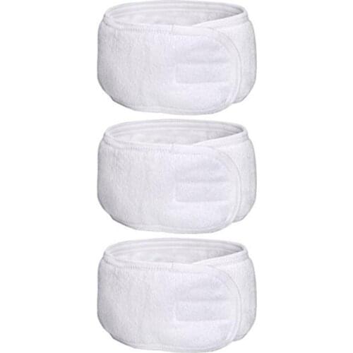 3pcs Self-Adhesive Spa Make up Headband Terry Cloth Headband Stretch Yoga Sport Headband Shower Headband White