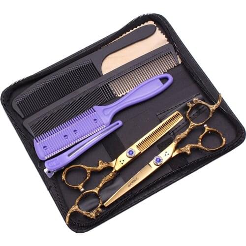 5.5 6.0 Professional Barber Scissors 440C Hairdressing Scissors Hair Thinning Shears Salon Hair Cutting Scissors Set 9003# K-A