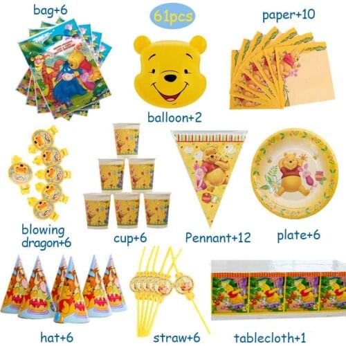 61pcs/lot Disney Winnie the Pooh Party Theme Decor Set Birthday Party Supplies Baby Birthday Party Pack event party supplies