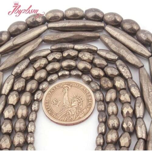 6x8 8x10mm Smooth Faceted Olivary Silvers Gray Pyrite Beads Natural Stone for DIY Women Necklace Bracelet Jewelry Making 15"