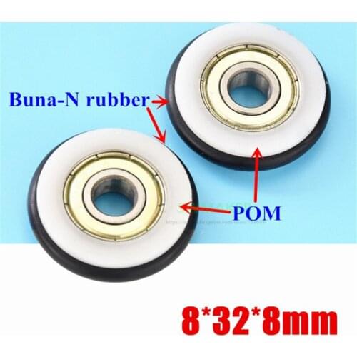 8*32*8mm Buna-N rubber O rubber ring rubber rubber roller, mute elasticity, 608 bearing pulley for blackboard/fishing/tackle