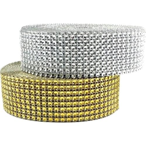 Diamond Sparkling Rhinestone Mesh Ribbon Roll for Arts & Crafts Event Decorations, Wedding Cake, Birthdays, 8 rows 10 yards