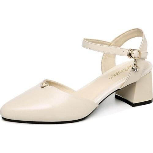 Baotou Thick-Heeled Sandals, Heart-Shaped Rhinestone Decoration, One-Line Buckle Shoes, Women Waterproof Platform