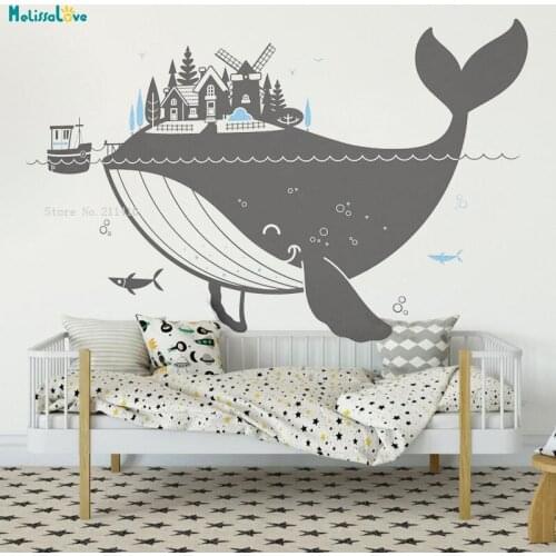 Large Size Whale Island Wall Stickers For Kids Baby Room Home Decoration For Baby Vinyl Nursery Decals Gift YT4859