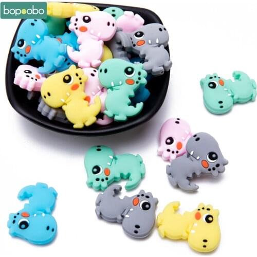 Bopoobo 10pc Food Grade Silicone Mini Dinosaur Bead Baby Teethers Infant Chewable Nursing For DIY Pendant Bracelet Baby Products