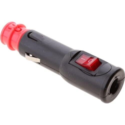 Black 12VDC Car Cigarette Lighter Plug Connector On/Off Switch with Red Light