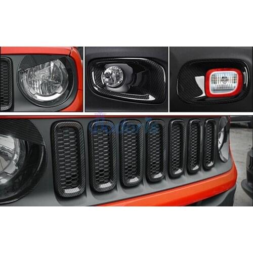 For Jeep Renegade Carbon Fiber Color Lamp Mirror Wiper Daylight Handle Exterior Garnish Moulding Trim Car Styling Accessories